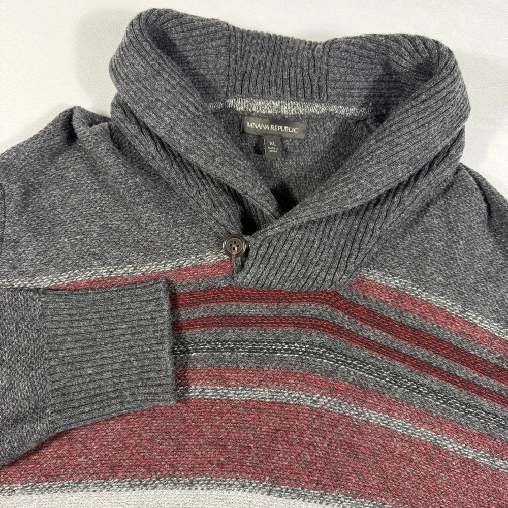 Banana Republic Merino Wool Blend Shawl Collar‎ Striped Knit Sweater Mens XL
